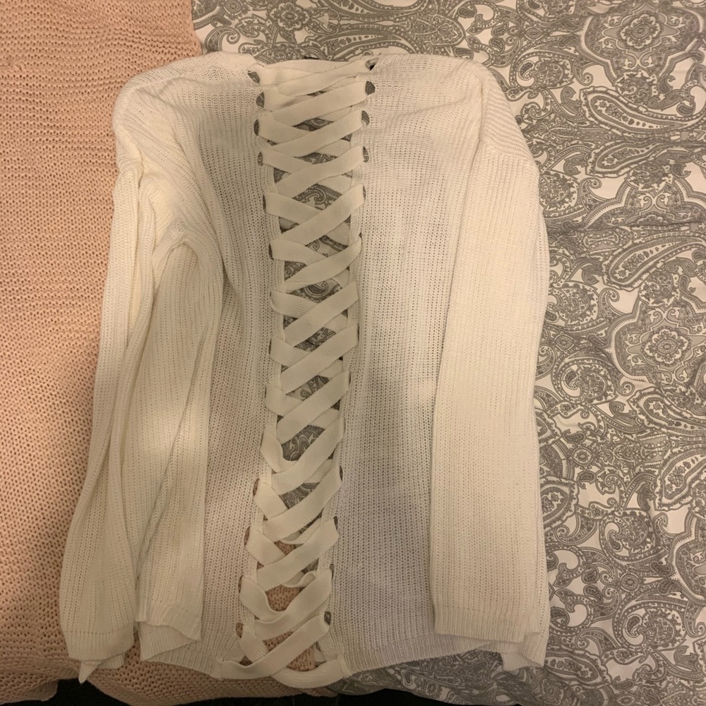 Forever21 white cardigan with cutout back
